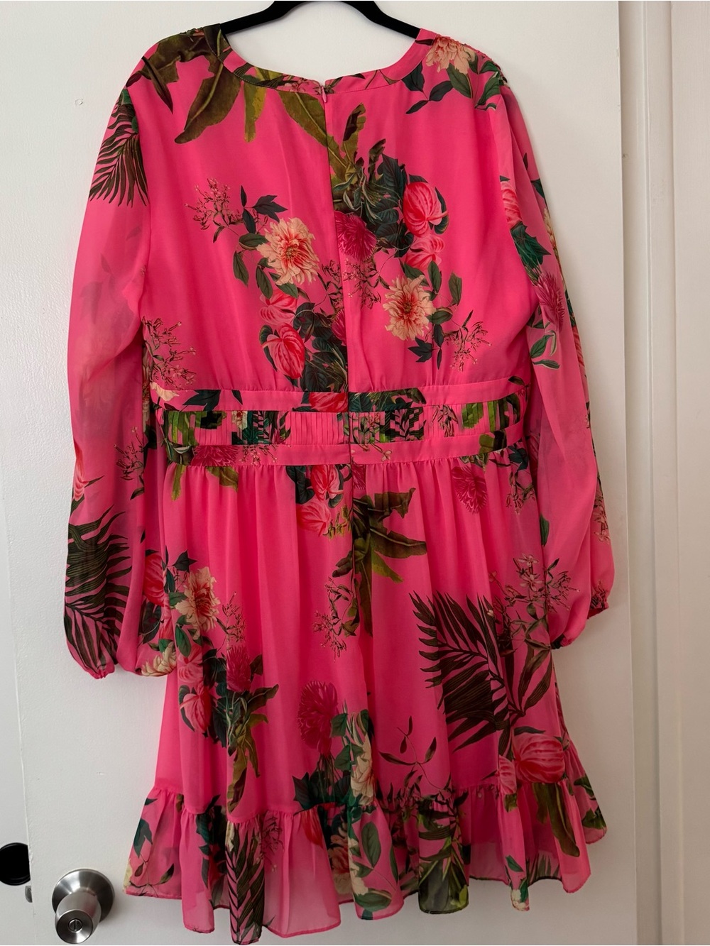 NWT Alex Marie Shannon Tropical Floral Printed Chiffon Balloon Sleeve Dress - Picture 7 of 9